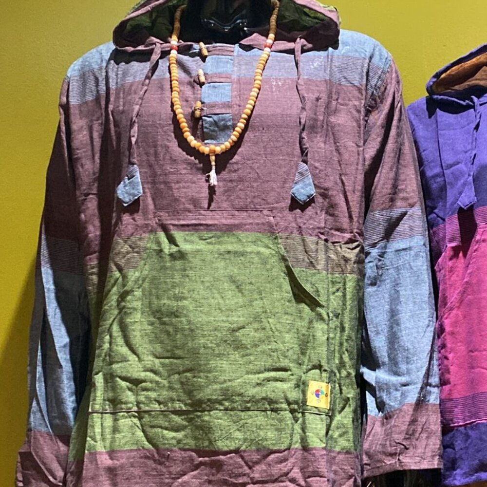 Cotton Baja Hoodie With Pocket - Tri Color (Plum)